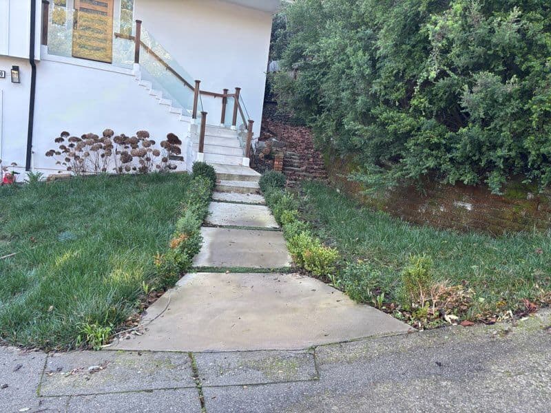 Gallery photos for Front Yard Makeover with Stone Walkway and Greenery: Image #1